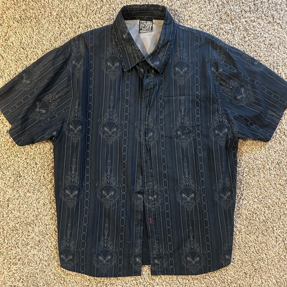 Vintage Black Patterned Button-Up Shirt